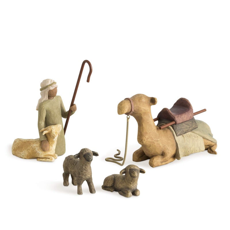 Willow Tree Shepherd and Stable Animals, Surrounding New Life with Love and Warmth, Build a Holiday Tradition with Classic Nativity Set, 4 Sculpted Hand-Painted Figures: Sheep, Camel, Shepherd, Goat - Image 1